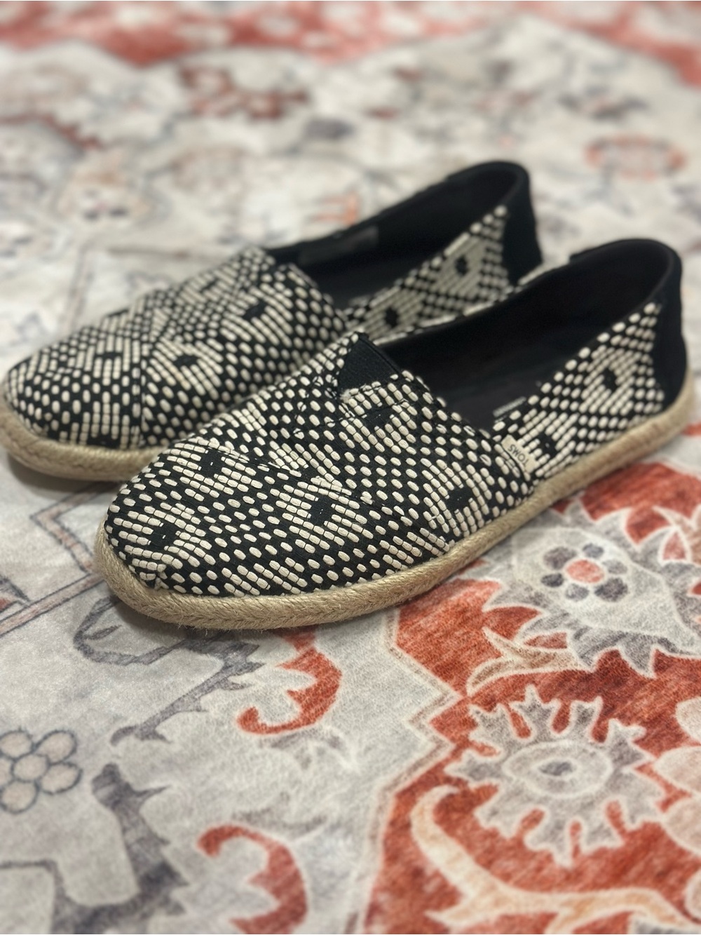 Toms Black & White Woven Espadrille Flats